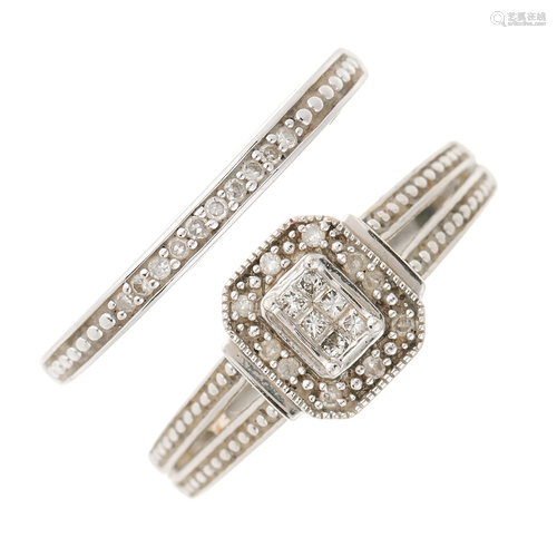 A set of two 9ct gold vari-cut diamond r