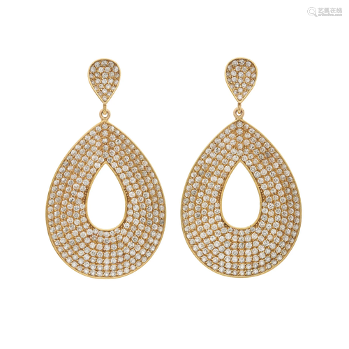 A pair of 18ct gold pave-set diamond pea