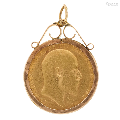 An Edward VII gold sovereign coin pendan