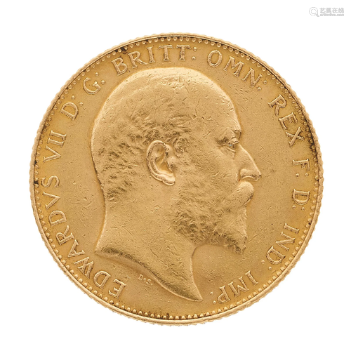 An Edward VII gold sovereign coin, dated