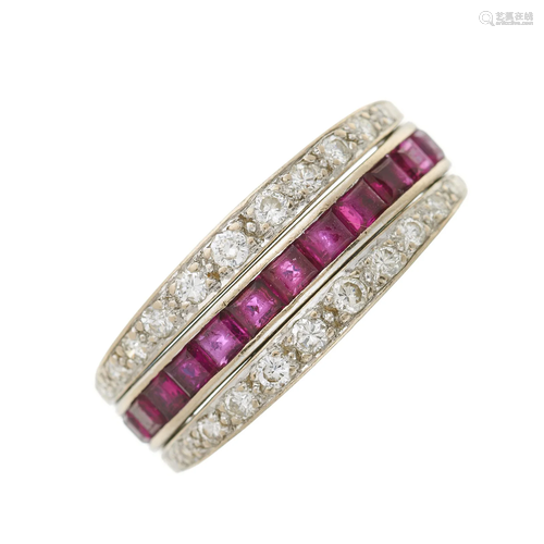 An Art Deco platinum, calibre-cut ruby a