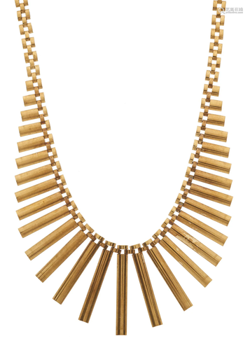 A mid 20th century 9ct gold fringe neckl