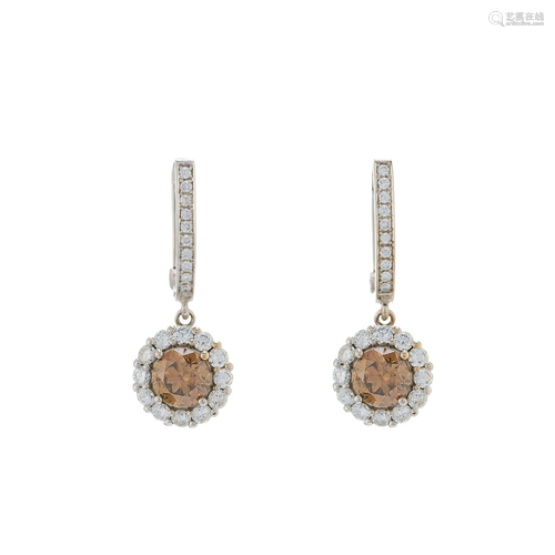 A pair of 14ct gold brown diamond and di