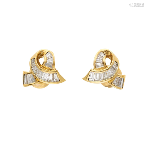 A pair of 18ct gold calibre-cut diamond