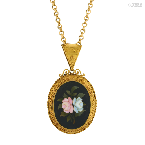 A late Victorian gold pietra dura floral