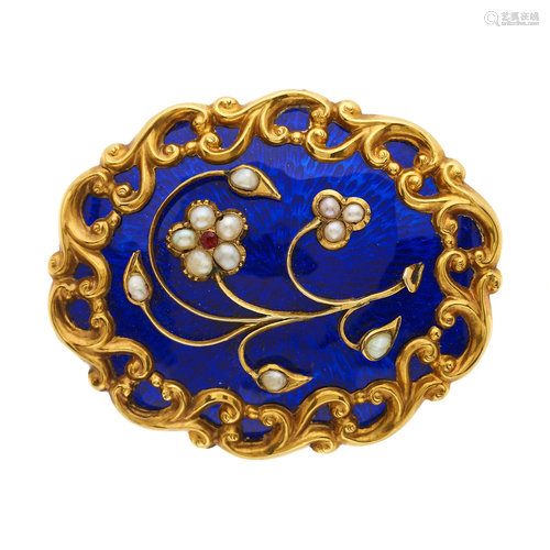 A late Victorian gold, blue enamel and s