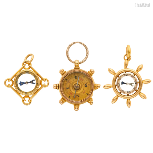 Three late Victorian 18ct gold compass f