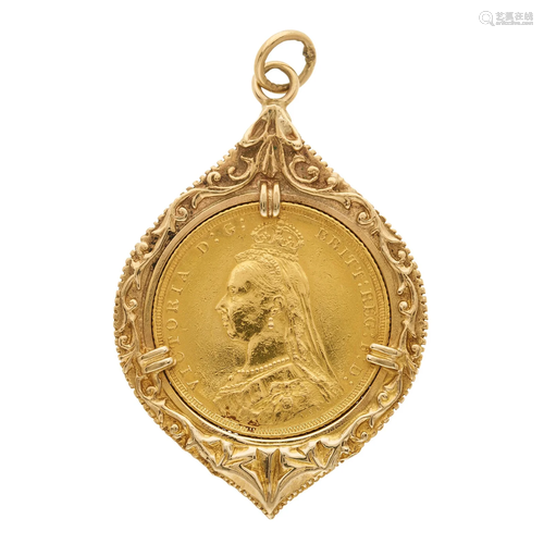 A Victorian gold sovereign coin pendant,