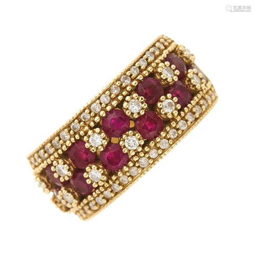 A 14ct gold ruby and brilliant-cut diamo