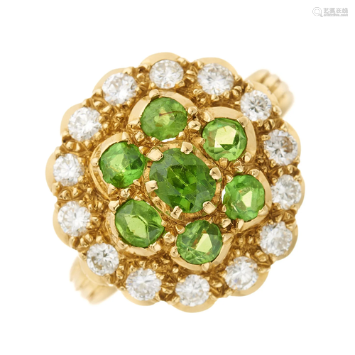 An 18ct gold demantoid garnet and brilli