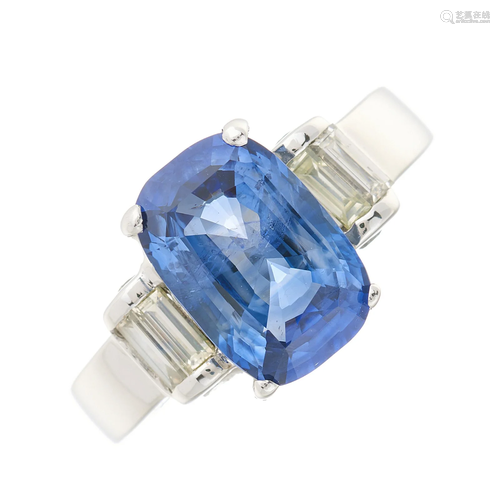 An 18ct gold cushion-shape sapphire and