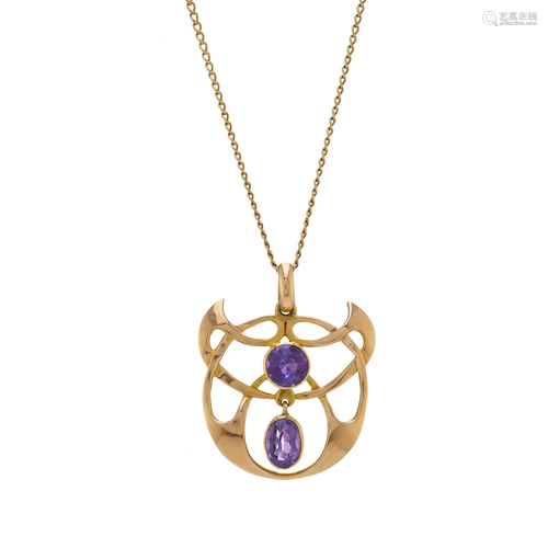 An Art Nouveau 15ct gold amethyst two-st