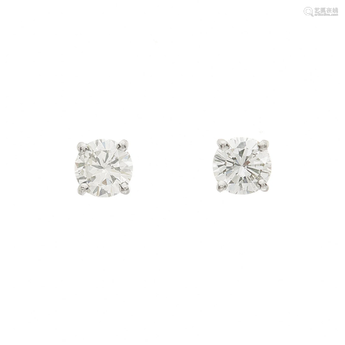 A pair of platinum brilliant-cut diamond