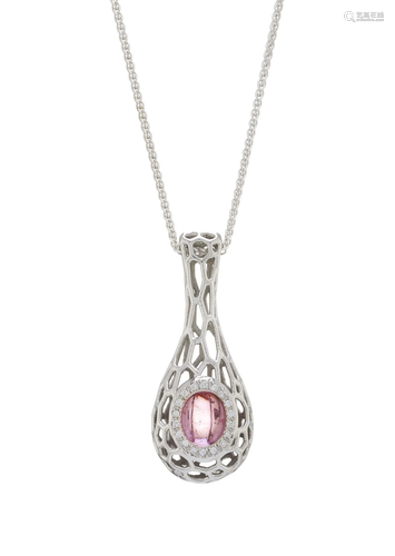 A platinum pink tourmaline cabochon and