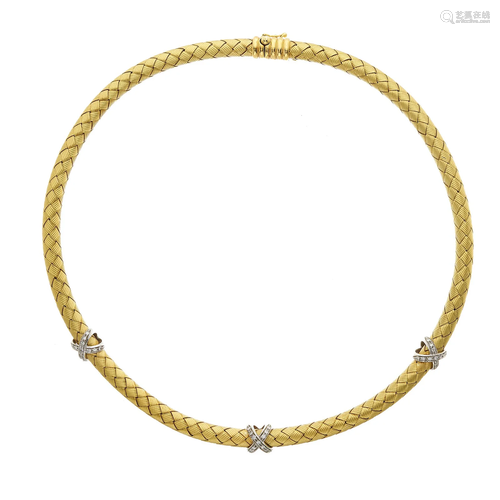 An 18ct gold woven choker necklace, with