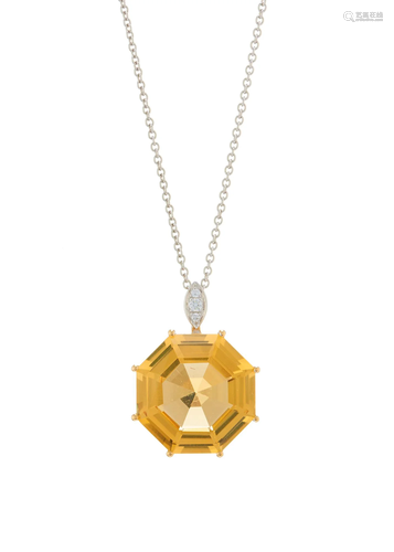 An 18ct gold fancy-shape citrine pendant