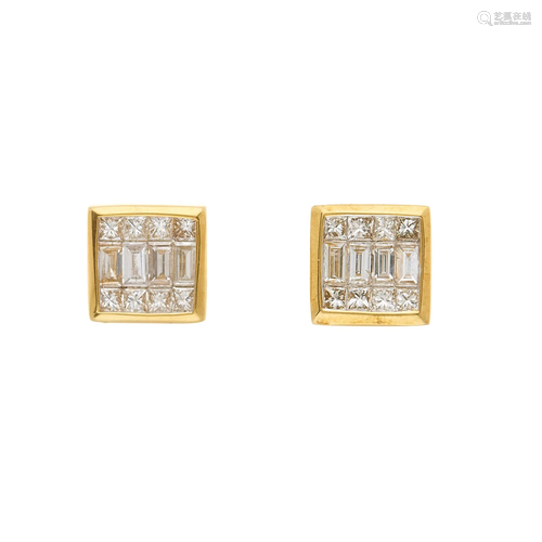 A pair of 18ct gold vari-cut diamond clu