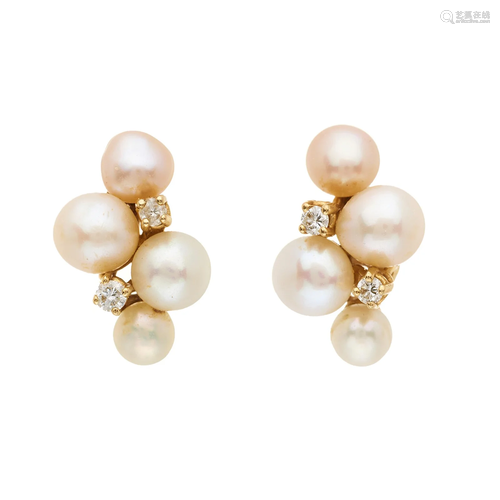 A pair of 14ct gold cultured pearl and b