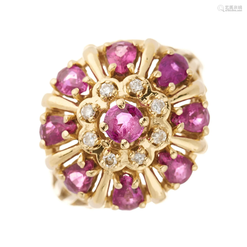 A 14ct gold vari-shape ruby and brillian