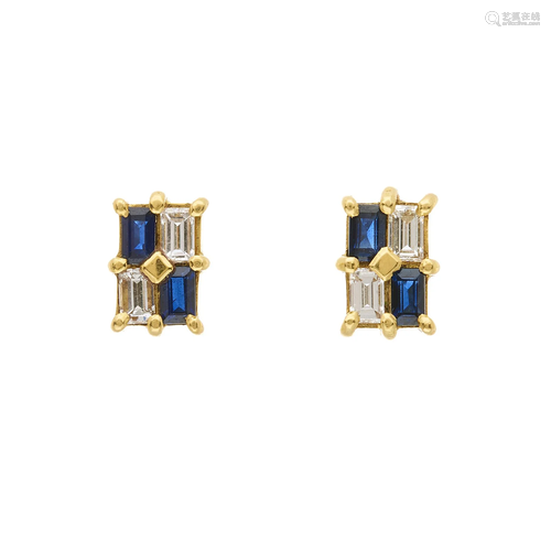 A pair of 18ct gold rectangular-shape sa