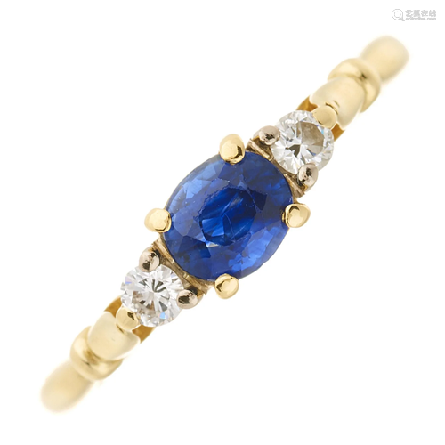 An 18ct gold oval-shape sapphire and bri