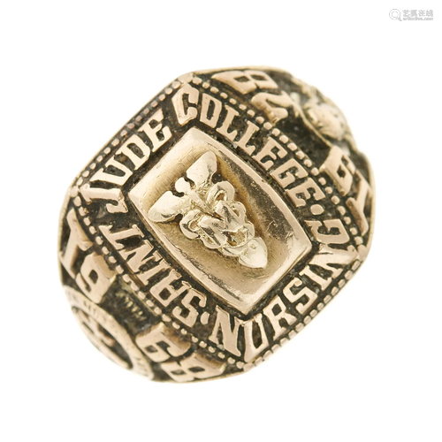 A 10ct gold college signet ring, Saint J