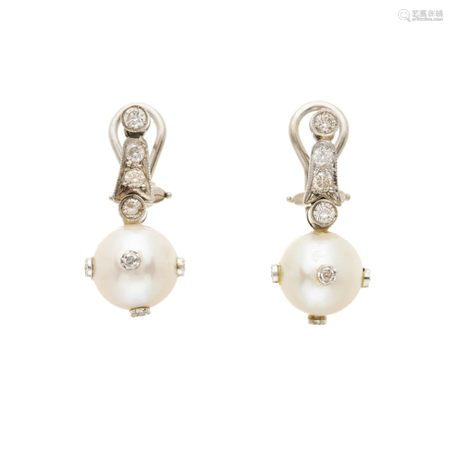 A pair of 14ct gold cultured pearl and s