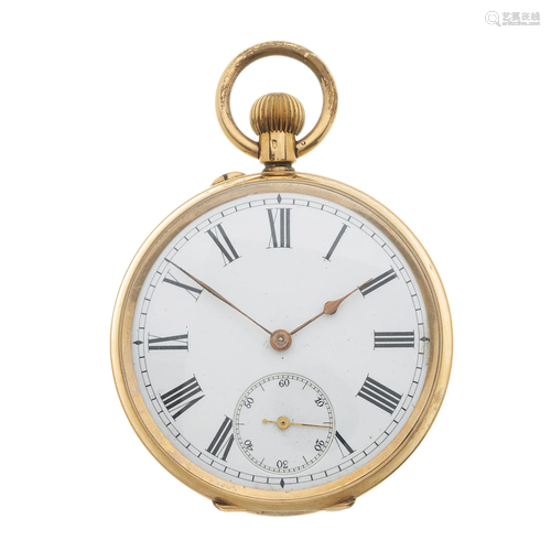 A 14ct gold open face pocket watch, keyl