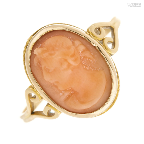 A late 19th century gold, coral cameo si