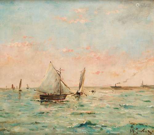 Huile sur toile: Voiliers en mer.Signée: A. Stevens.(restaur...