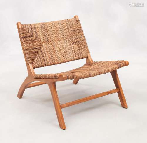 Meubles: Paire de chaises en bois exotique et tressage de fi...