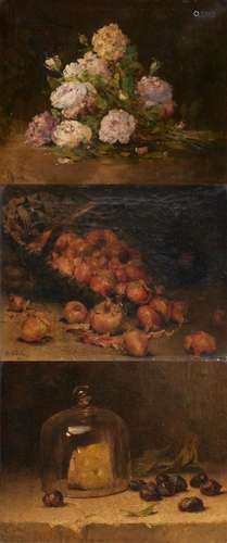 Huiles sur toile (lot de deux): Nature morte.Signées: R. Chr...