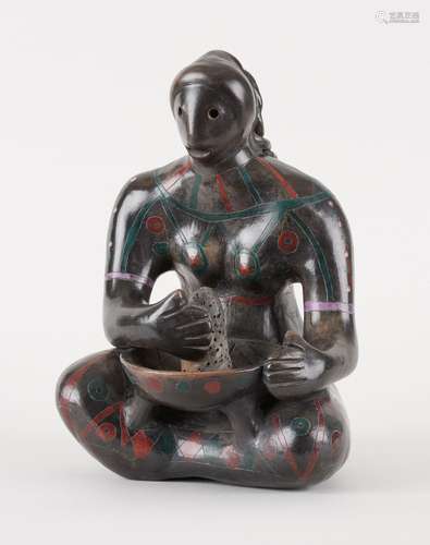 Sculpture en terre cuite: Femme assise au panier.Par Manuel ...