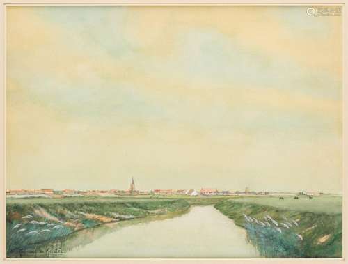 Aquarelle sur papier: Vue de Uikerke et Lisseweghe.Signée: R...