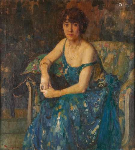 Huile sur toile: Portrait de Madame Altenloh.Signée: F. Tous...