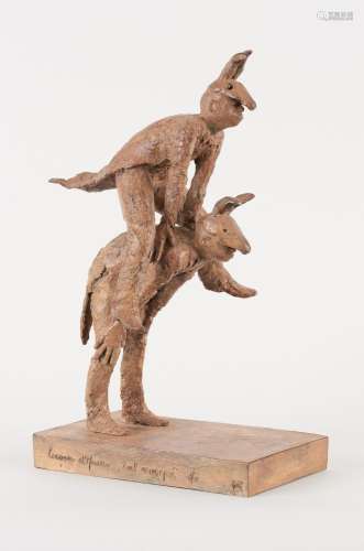 Sculpture en bronze à patine brune nuancée: "Bal masqué...