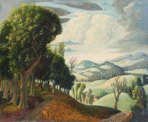 Huile sur toile: Paysage vallonné.Signée et datée: Dobrzycki...