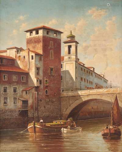 Huile sur toile: "Pont Sisto et église Giovanni. Rome&q...