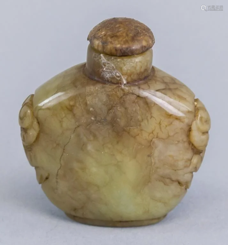 Chinese Brownish Green Jade Carved Snuff Bottle