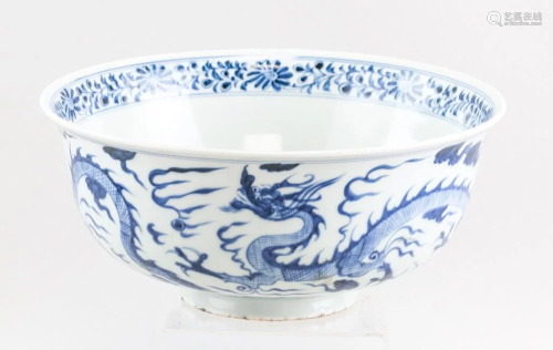 Chinese Ceramic Blue & White Dragon Bowl