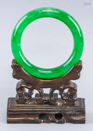 Chinese Fine Imperial Green Jadeite Carved Bangle