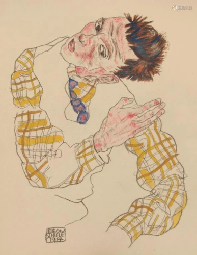 Austrian Mixed Media on Paper Signed Egon Schiele