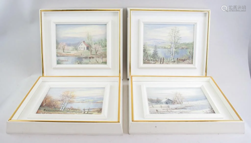 Lot of 4 Oil on Board Signed Bernard Four Seasons