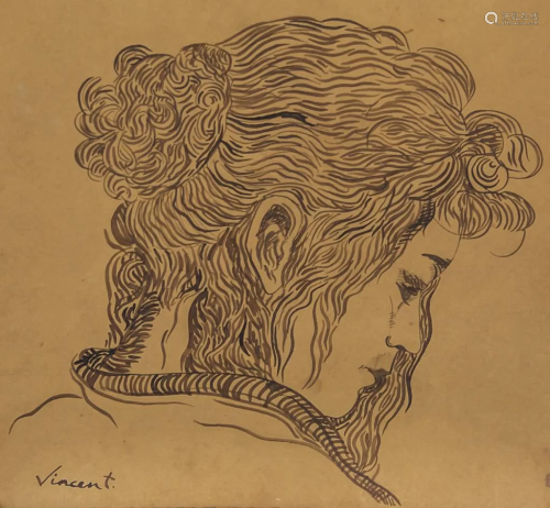 Dutch Ink on Paper Signed Vincent