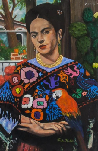 Mexican Mixed Media on Canvas Signed Frida Kahlo