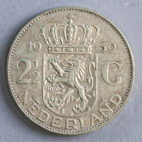 Netherlands 2 1/2 Guldens Juliana 1959