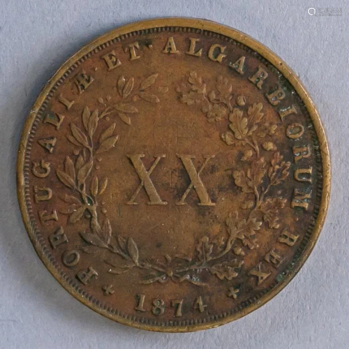 Portuguese 1874 20 Reis Luiz I