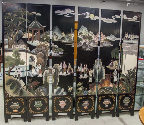 Set of 6 Chinese Screens Inlaid Garden Scene