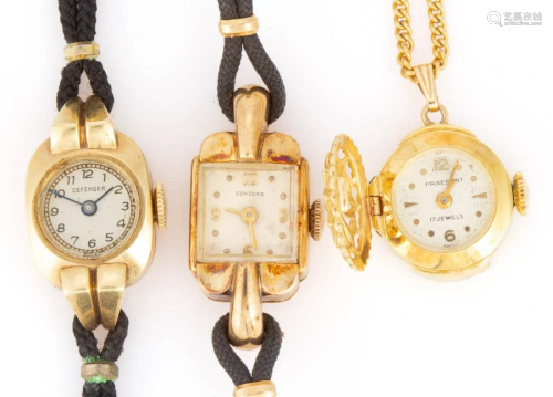 VINTAGE 14K AND 18K YELLOW GOLD-CASED LADY'S WATCHES, L...