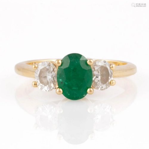 VINTAGE 14K YELLOW GOLD, EMERALD, AND DIAMOND LADY'S RI...